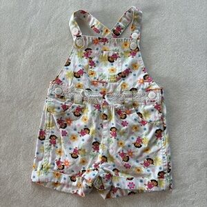Vintage Y2K 2007 Nick Jr White Floral Dora the Explorer Overalls Girls 24 Months